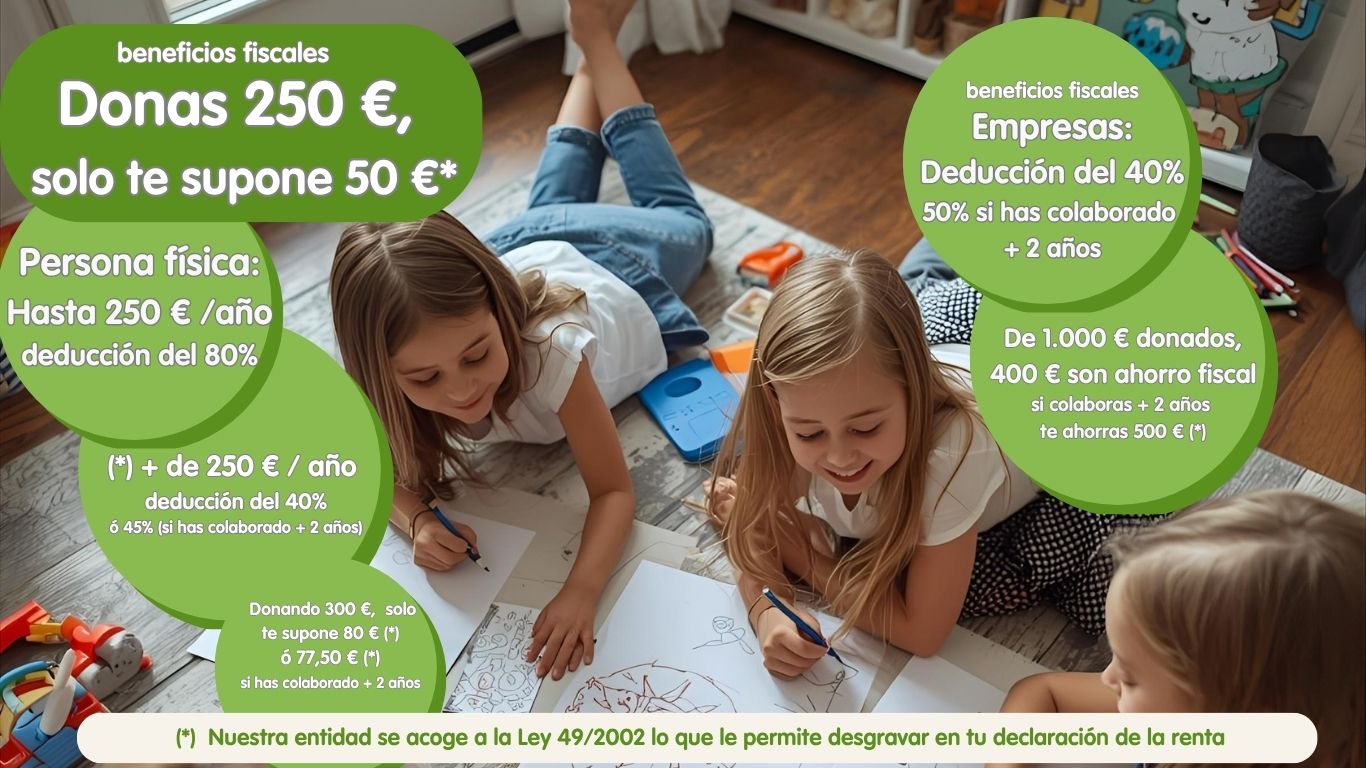 Beneficios fiscales por apadrinar o donar. Nuestra entidad se acoge a la Ley 49/2002.